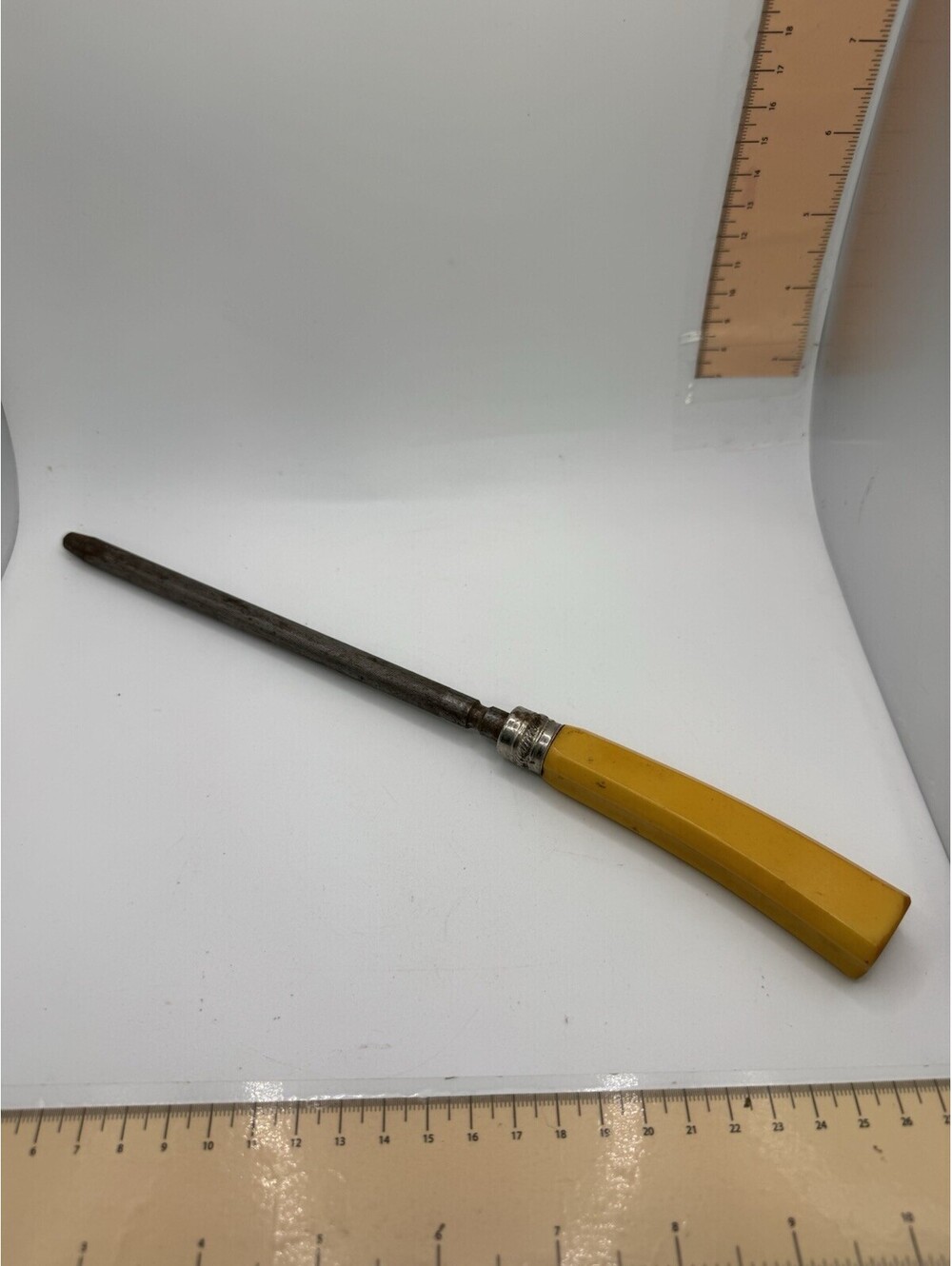 Vintage Butterscotch Bakelite Handle Honing Steel Knife Sharpener MCM 11.25”